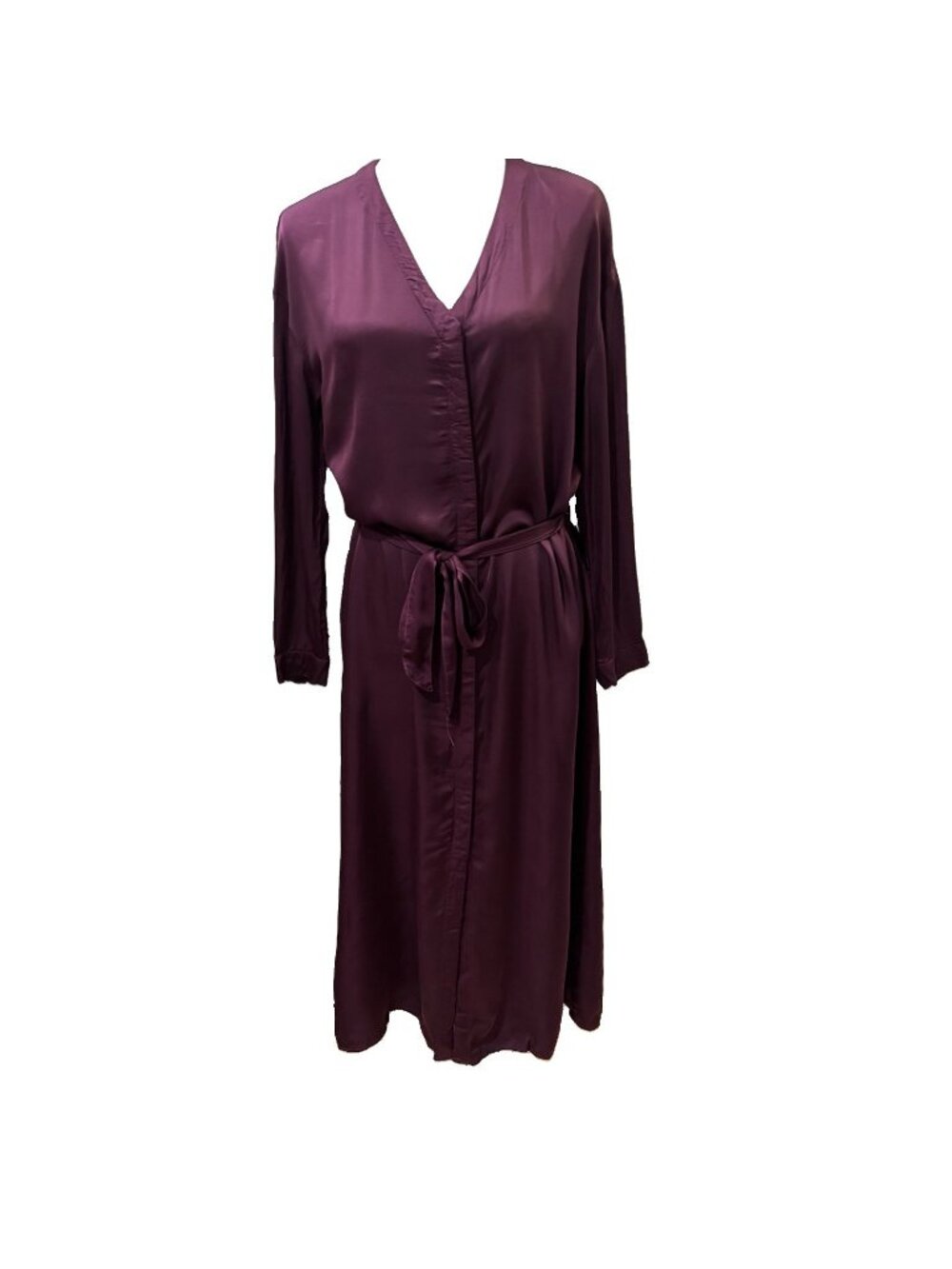 Cloth & Stone Women v neck button down Purple Satin Tie Belted midi dress Size S